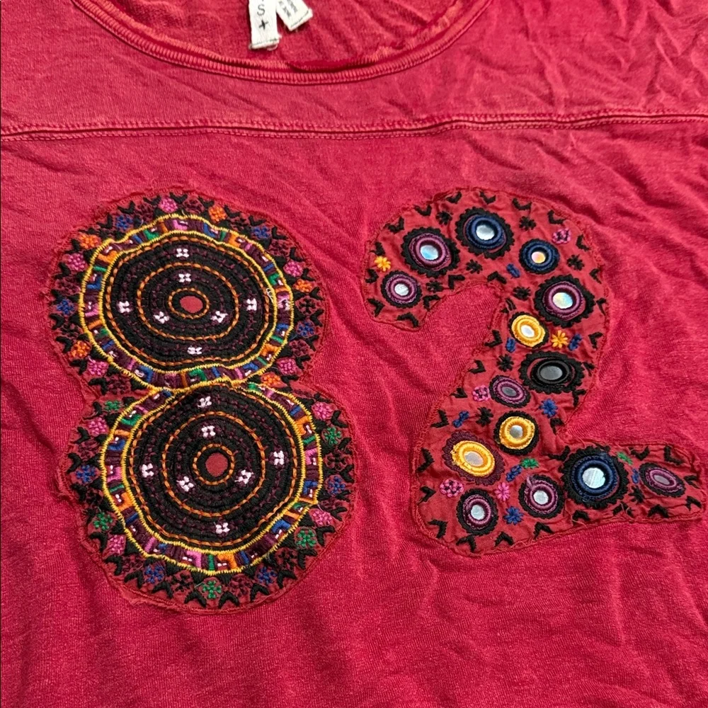 Free People Red Embroidered Crop Top - Picture 3 of 5